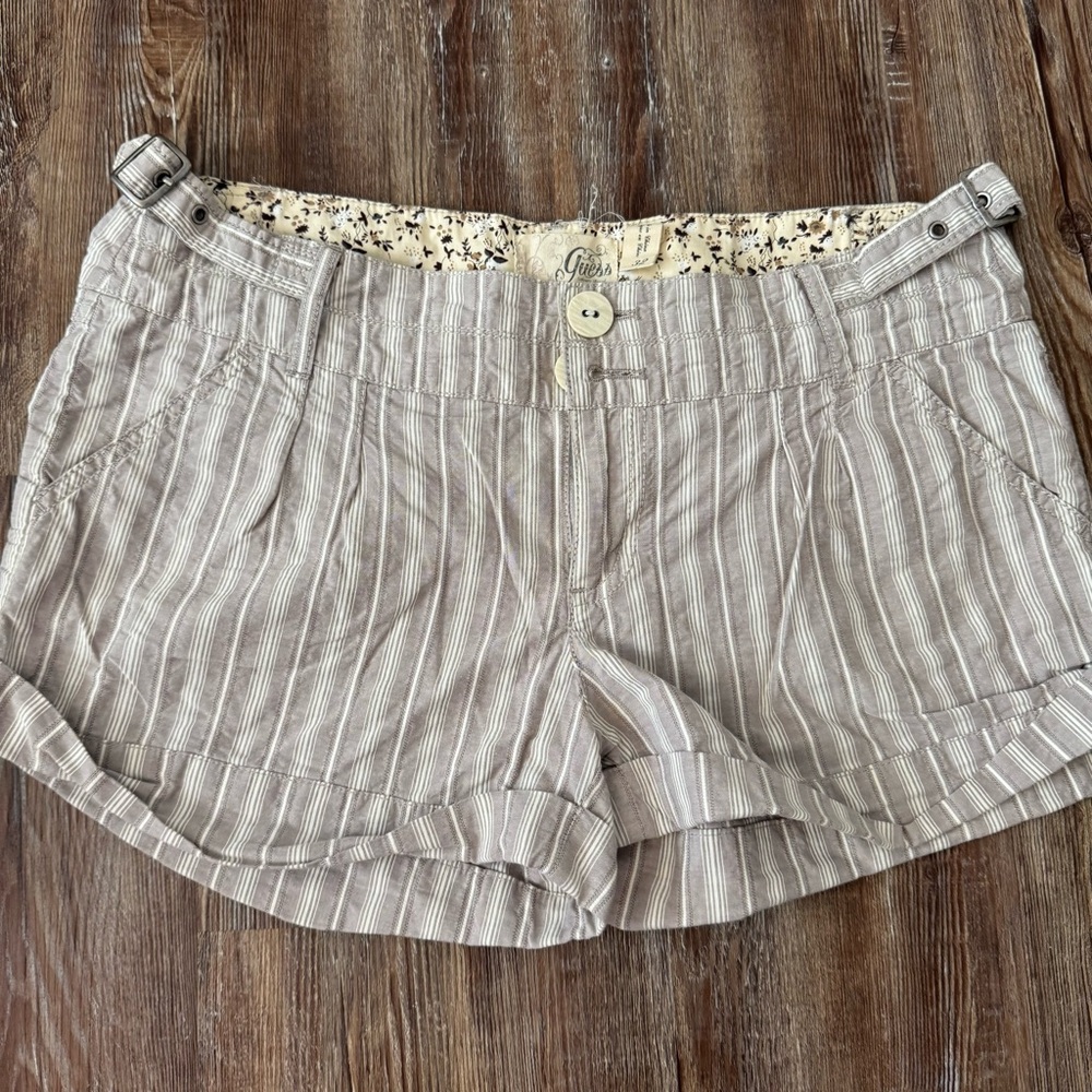 Guess Vintage Tan Striped Women Shorts